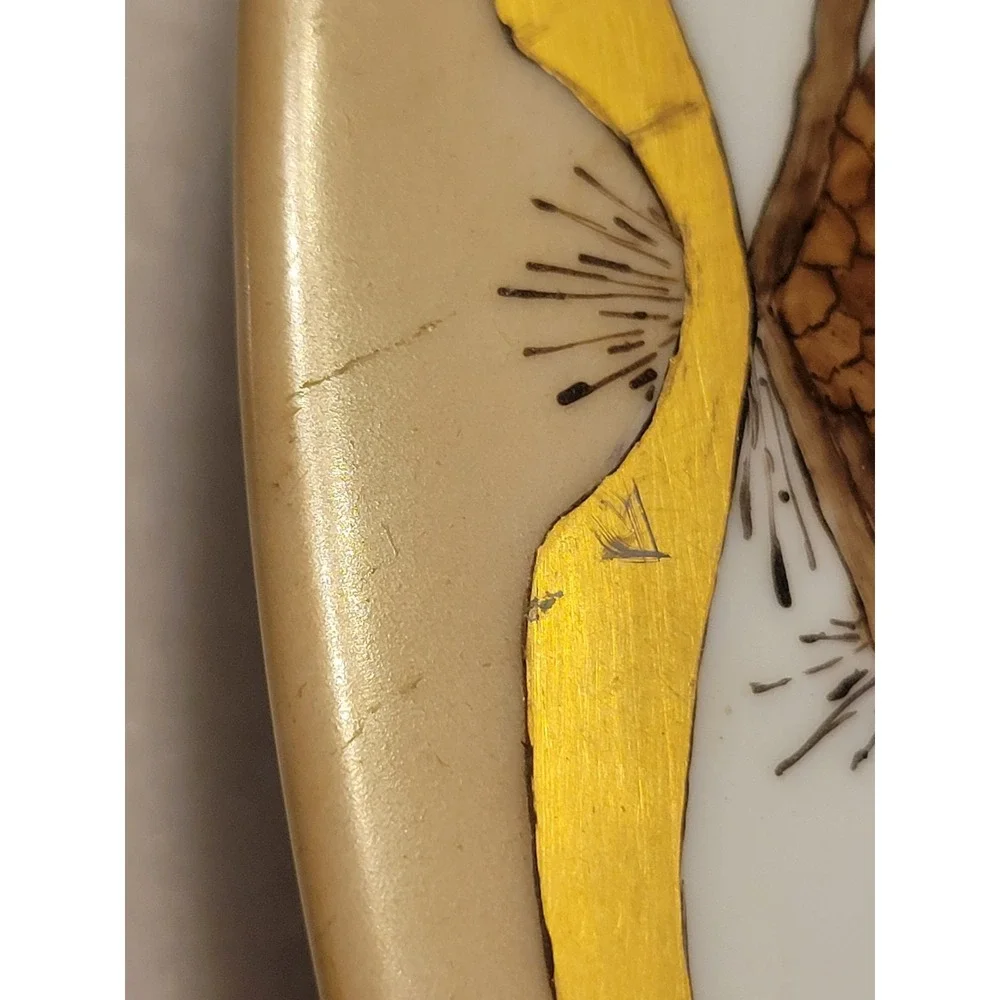 Bavaria‎ Porcelain Plate Vintage Pinecone Gold Gilt Rustic Cabin Decor Tan 15